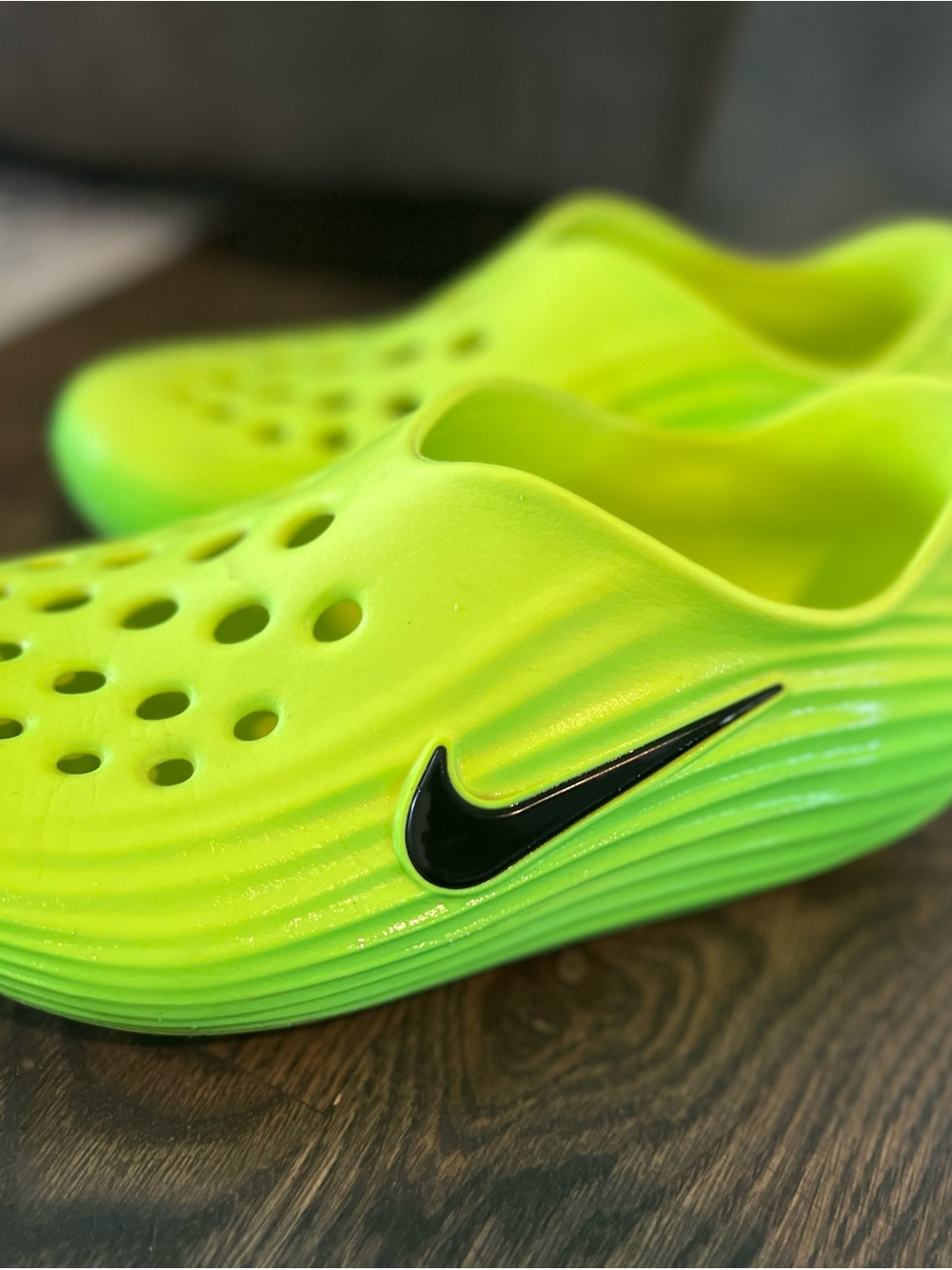 Nike Reactx Rejuven8 Neon Lime Slip-On Clog with Black Swoosh